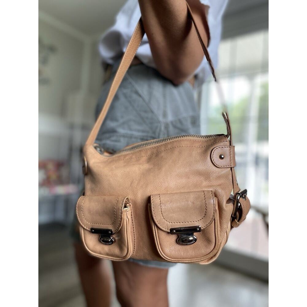 MARC JACOBS Italy Ivory Leather Front Pockets Buckle Strap Medium Hobo Bag